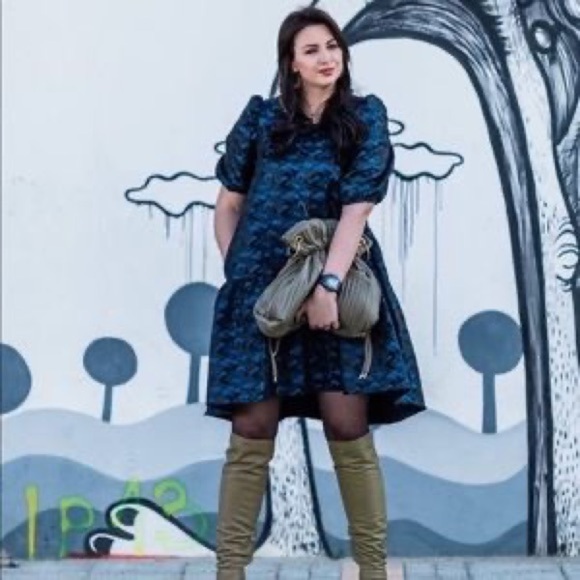 NWT ZARA Women’s Blue Black Camo Jacquard Volume Cool Dress XS X-Small Medium M - Picture 10 of 13